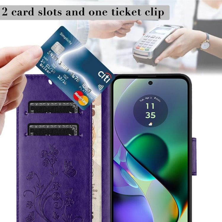 Butterfly flower pattern flip leather phone case for Motorola Moto G54, showcasing vibrant colors and stylish design.