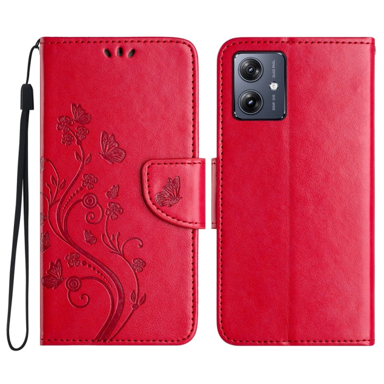 Butterfly Flower Pattern Flip Leather Phone Case for Motorola Moto G54, showcasing its stylish design and functional features.
