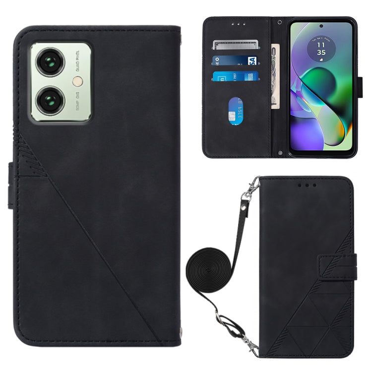 For Motorola Moto G54 Crossbody 3D Embossed Flip Leather Phone Case featuring a stylish design with card slots and a lanyard for convenience.