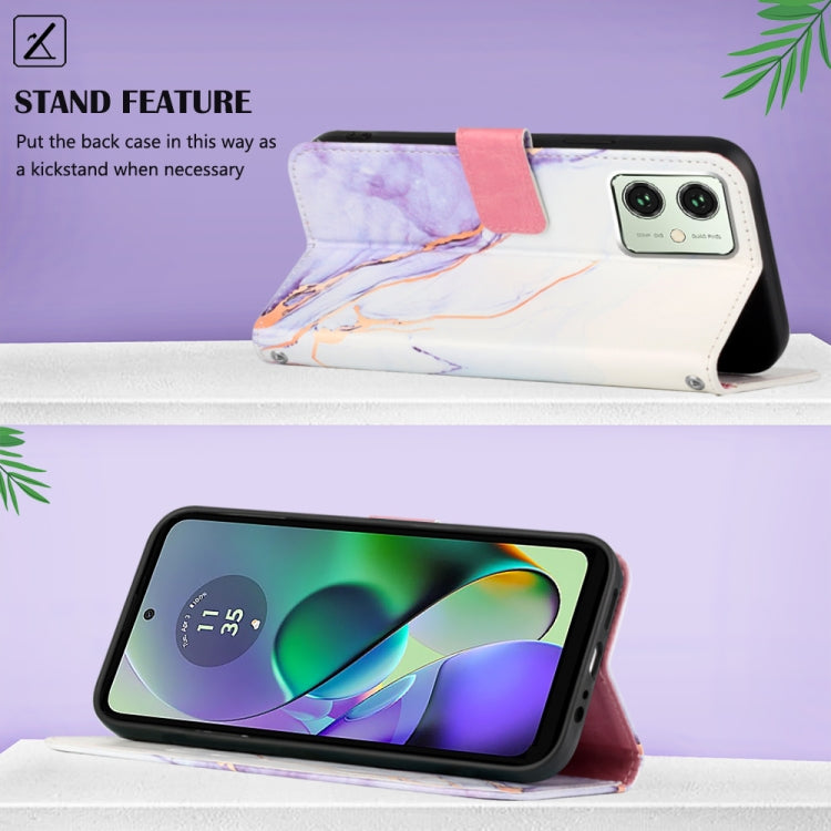 Marble Pattern Flip Leather Phone Case for Motorola Moto G54, showcasing its stylish design and functional features.