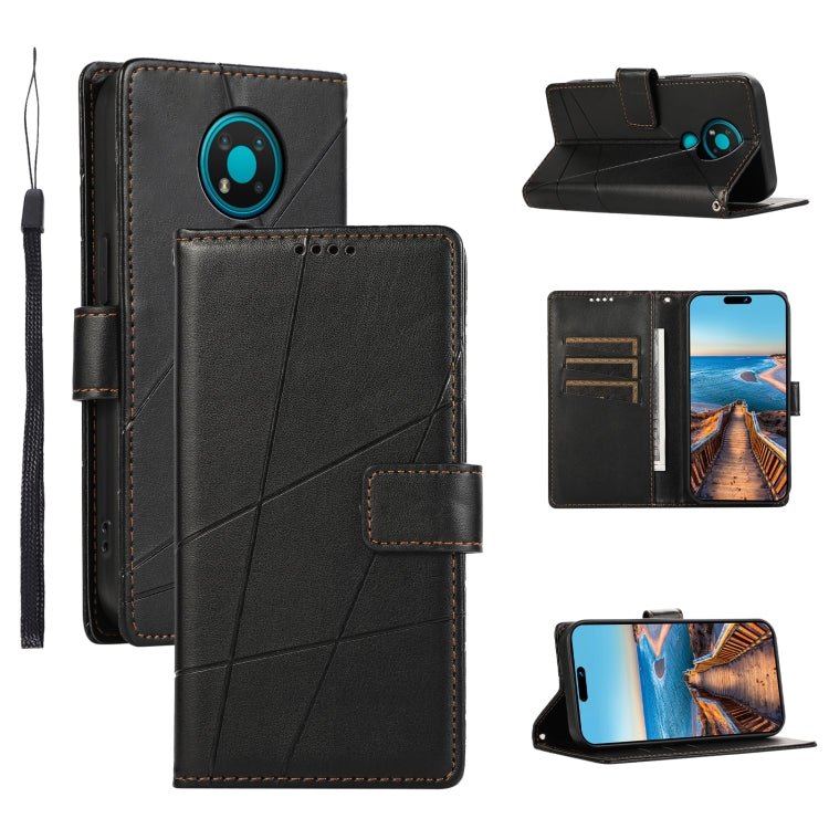 For Nokia 3.4 PU Genuine Leather Texture Embossed Line Phone Case with card slots and kickstand feature, showcasing its stylish design.