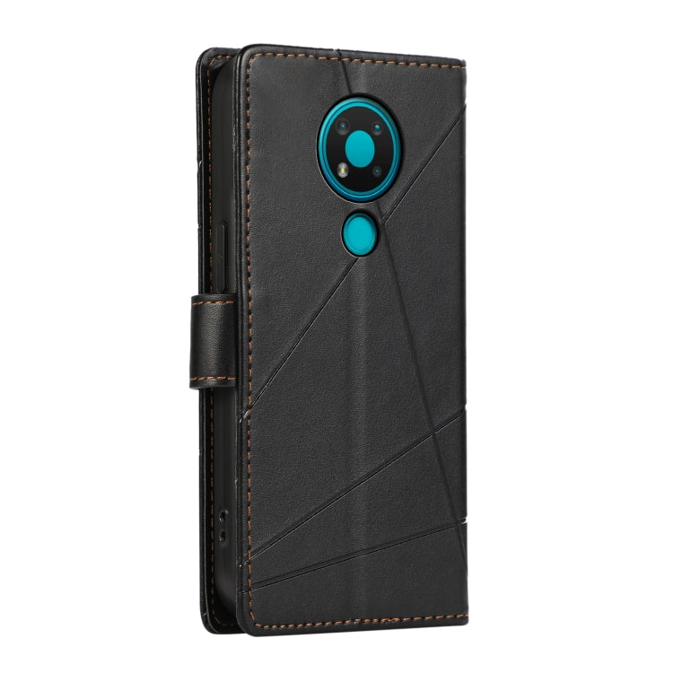 For Nokia 3.4 PU Genuine Leather Texture Embossed Line Phone Case with card slots and kickstand feature, showcasing its stylish design.