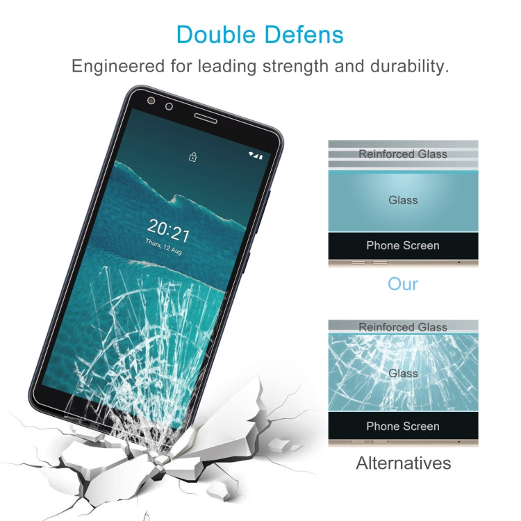 50 PCS 0.26mm 9H 2.5D Tempered Glass Film for Nokia C1 2nd Edition, showcasing its sleek design and protective features.