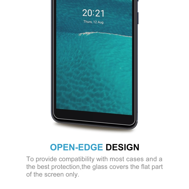 50 PCS 0.26mm 9H 2.5D Tempered Glass Film for Nokia C1 2nd Edition, showcasing its sleek design and protective features.