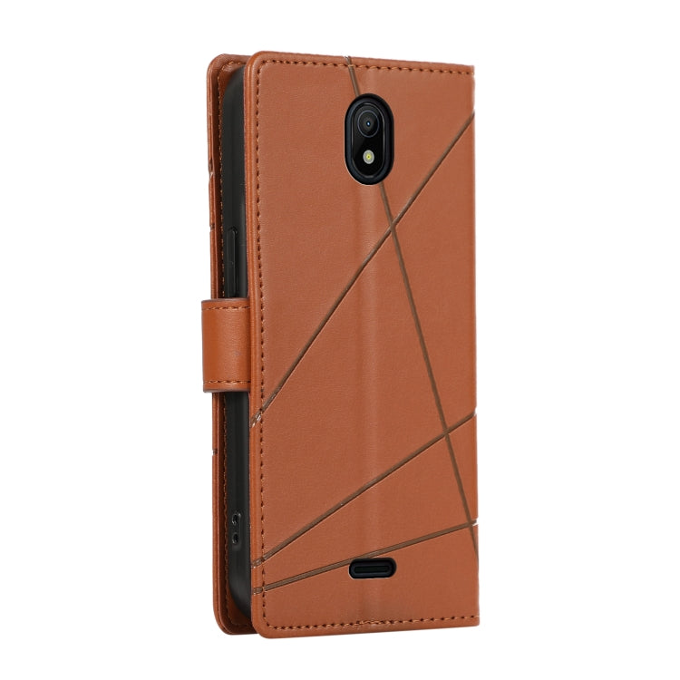 For Nokia C100 PU Genuine Leather Texture Embossed Line Phone Case with card slots and wrist strap, showcasing its stylish design and functionality.