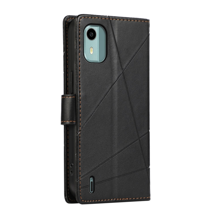 For Nokia C12 PU Genuine Leather Texture Embossed Line Phone Case showcasing its stylish design and functional features.