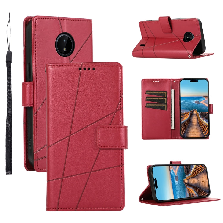 Red PU leather phone case for Nokia C20 with embossed texture and card slots.