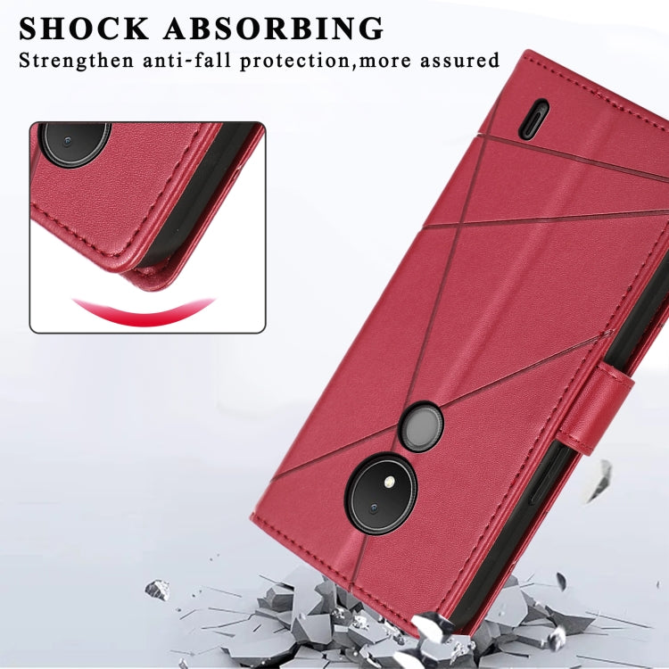 Red PU leather phone case for Nokia C21 with embossed texture and card slots.