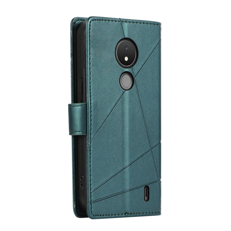 For Nokia C21 PU Genuine Leather Texture Embossed Line Phone Case in black, showcasing its elegant design and card slots.