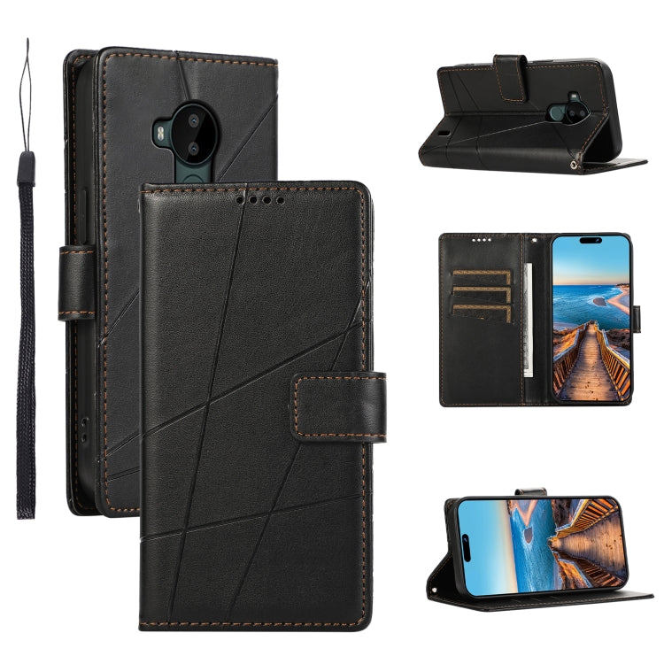 For Nokia C30 PU Genuine Leather Texture Embossed Line Phone Case showcasing its durable design and wallet functionality.