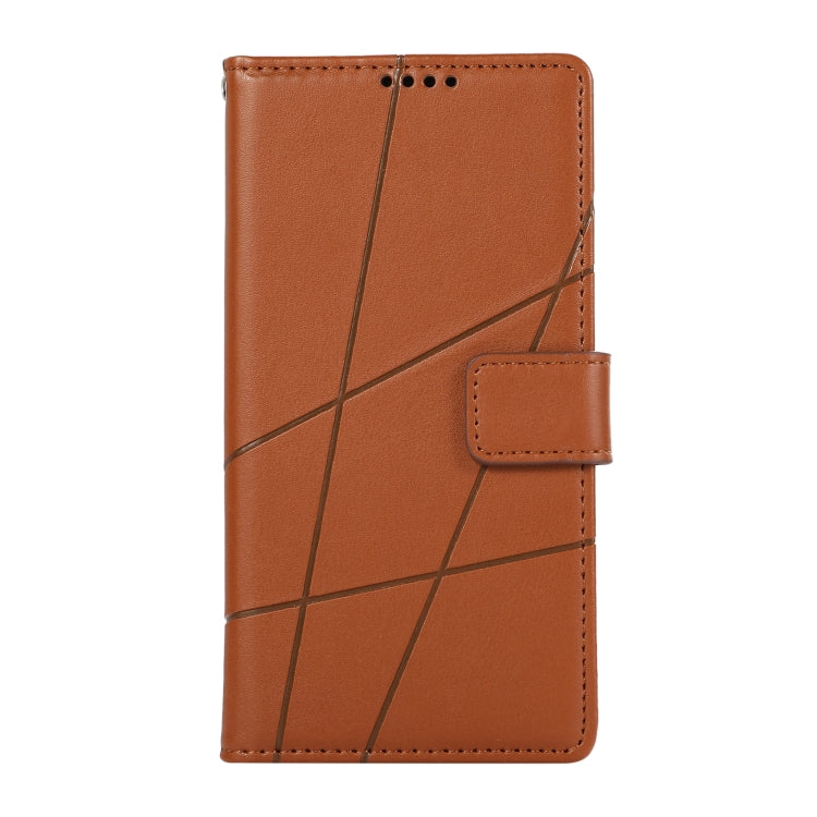 For Nokia C32 PU Genuine Leather Texture Embossed Line Phone Case with card slots and kickstand feature, showcasing its stylish design and functionality.