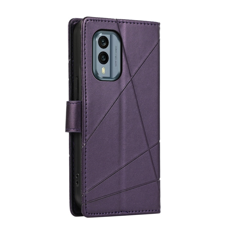 For Nokia X30 PU Genuine Leather Texture Embossed Line Phone Case with card slots and wrist strap, showcasing its stylish design and functionality.