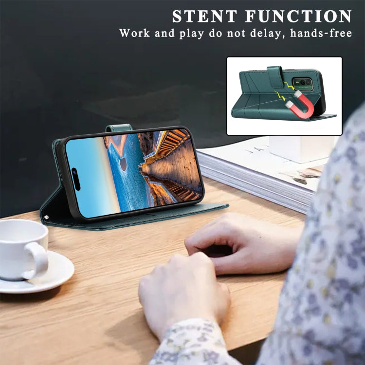 For Nokia XR21 PU Genuine Leather Texture Embossed Line Phone Case with card slots and wrist strap, showcasing its stylish design and functionality.