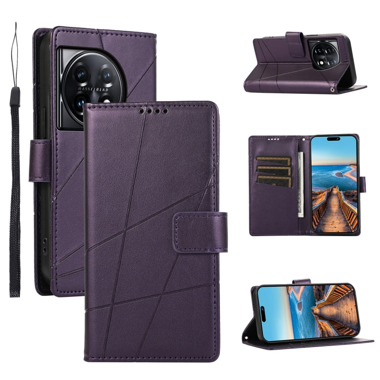 For OnePlus 11 PU Genuine Leather Texture Embossed Line Phone Case showcasing its stylish design and functional features.