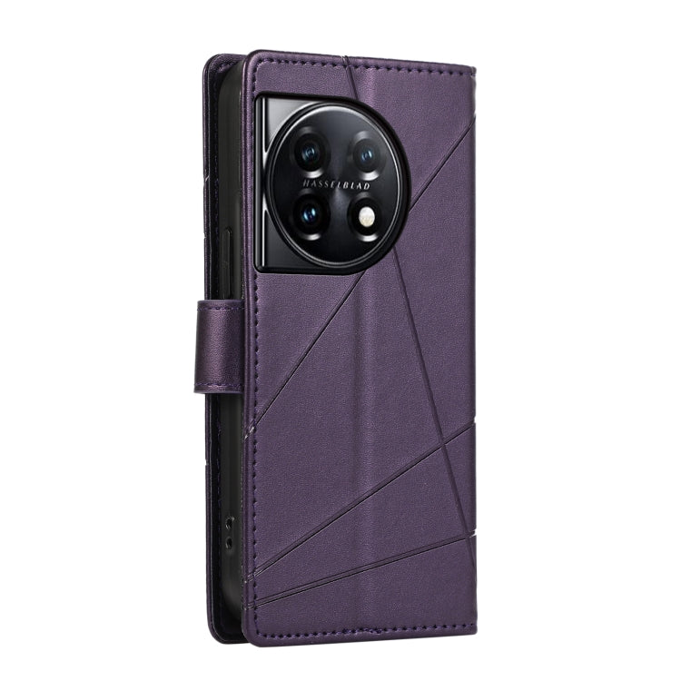 For OnePlus 11 PU Genuine Leather Texture Embossed Line Phone Case showcasing its stylish design and functional features.