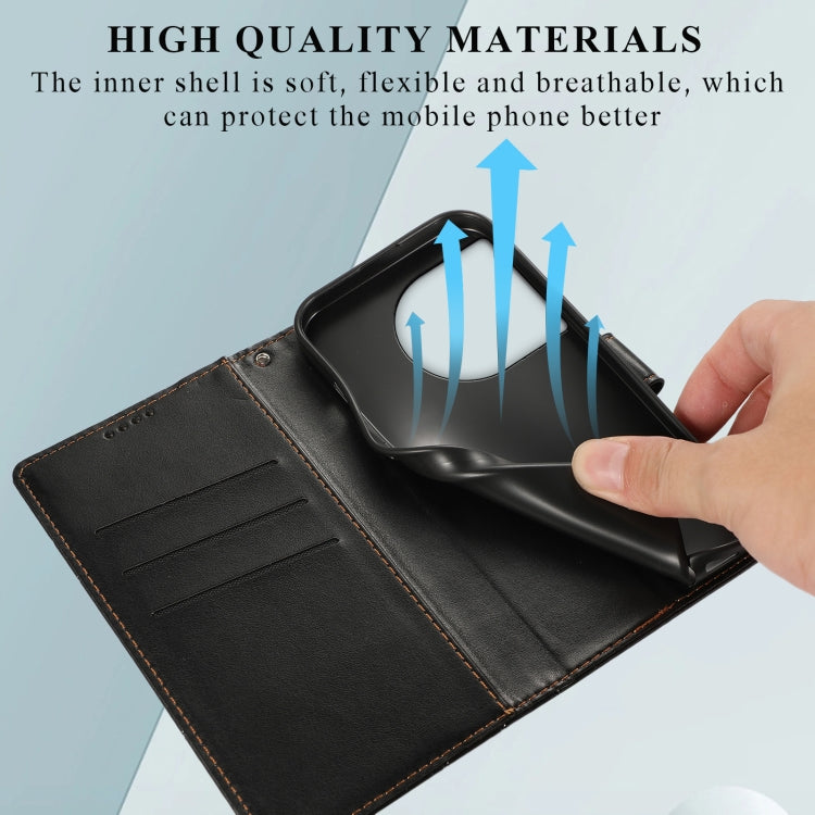 For OnePlus 11 PU Genuine Leather Texture Embossed Line Phone Case with card slots and kickstand feature.