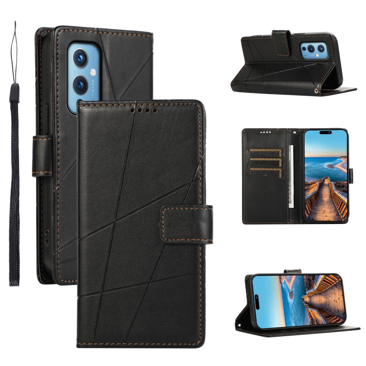 For OnePlus 9 PU Genuine Leather Texture Embossed Line Phone Case showcasing its elegant design and functional features.