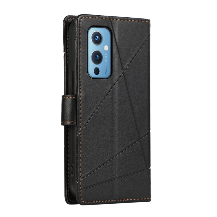 For OnePlus 9 PU Genuine Leather Texture Embossed Line Phone Case showcasing its elegant design and functional features.