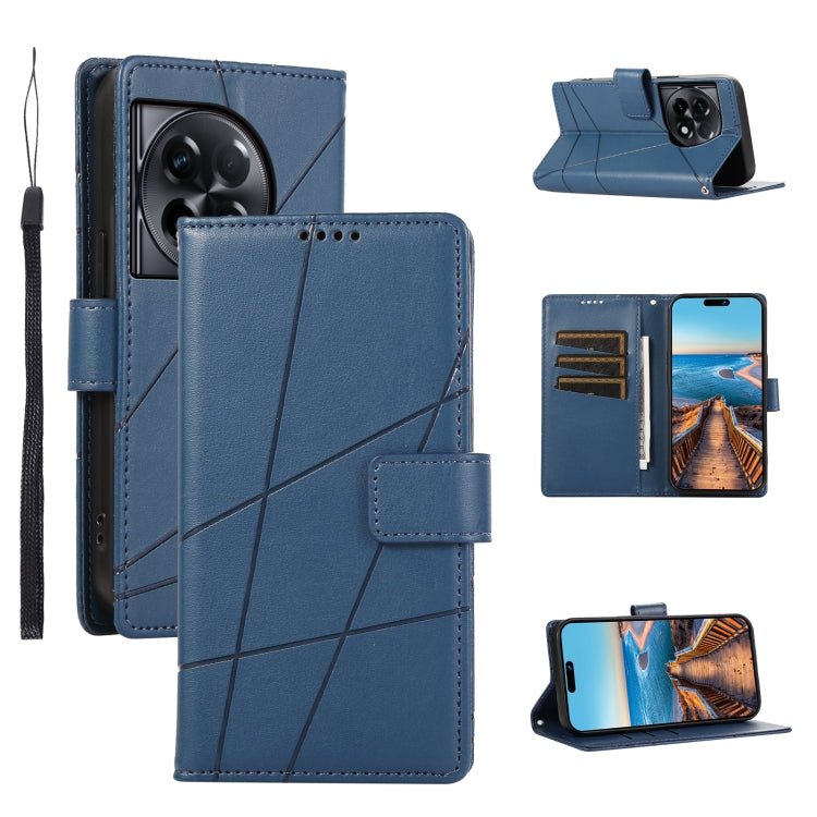 For OnePlus Ace 2 PU leather phone case with embossed texture, featuring card slots and a wrist strap.
