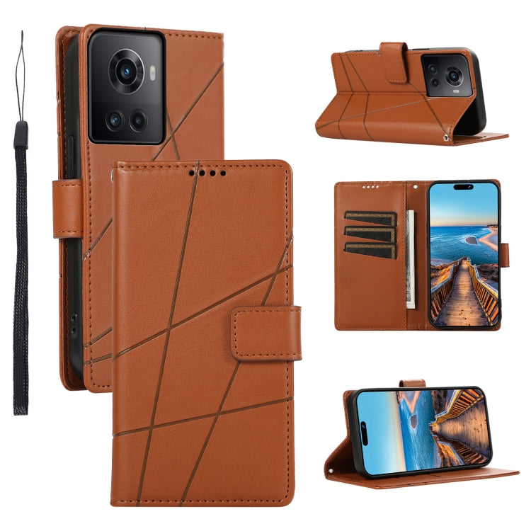 For OnePlus Ace PU leather phone case with embossed texture, featuring card slots and a wrist strap.