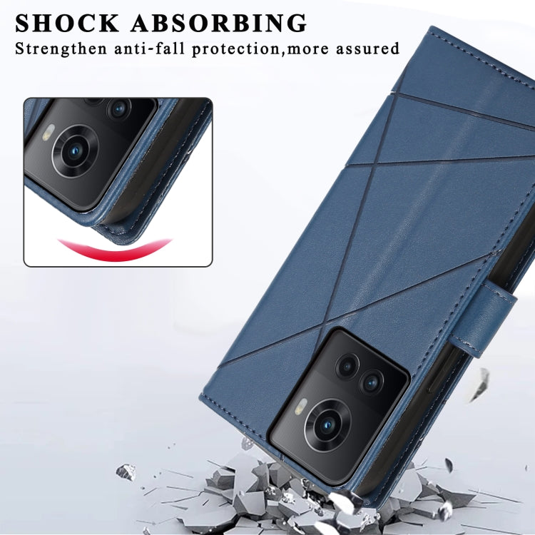 For OnePlus Ace PU leather phone case with embossed texture, featuring card slots and wrist strap.