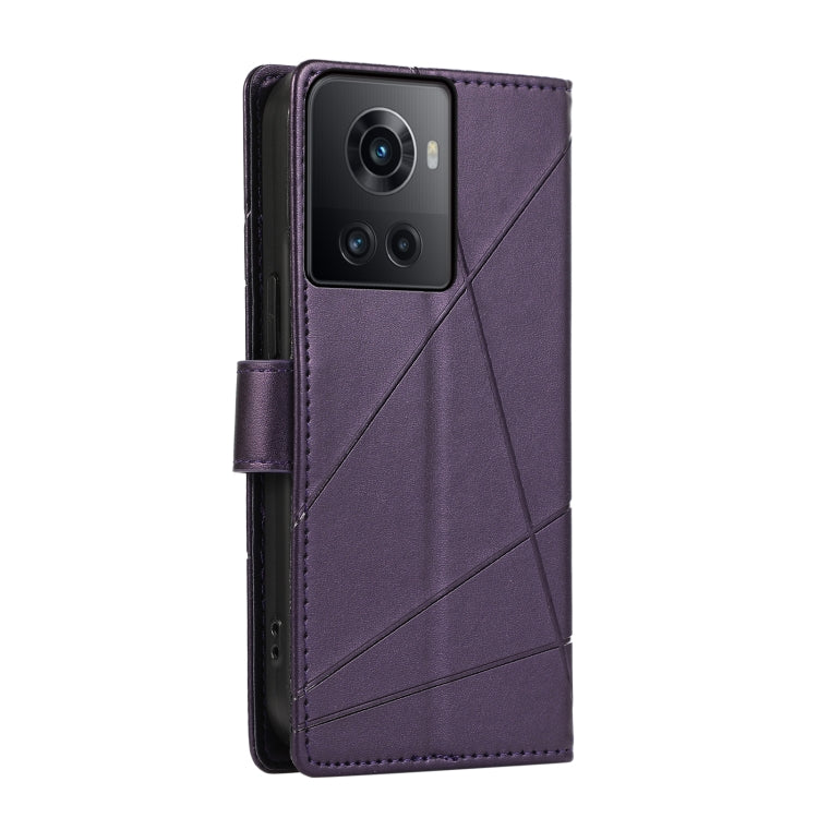 For OnePlus Ace PU Genuine Leather Texture Embossed Line Phone Case with card slots and wrist strap, showcasing its elegant design and functionality.