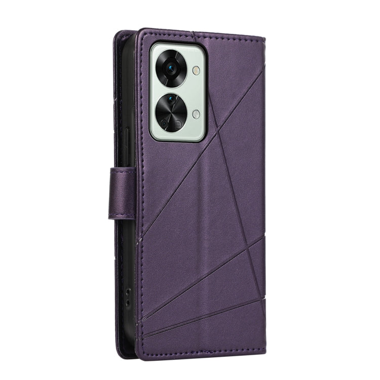 For OnePlus Nord 2T PU leather phone case with embossed texture, featuring card slots and a wrist strap.