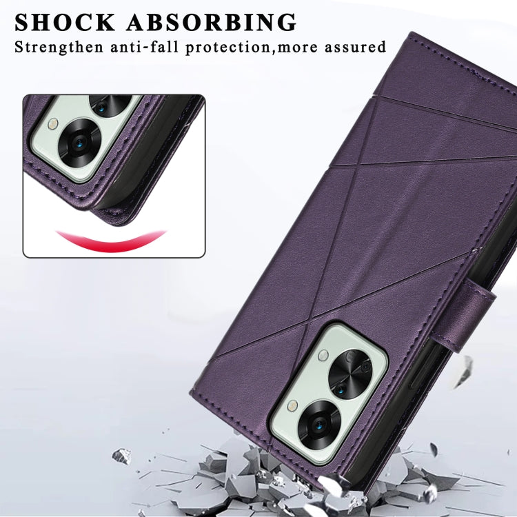 For OnePlus Nord 2T PU leather phone case with embossed texture, featuring card slots and a wrist strap.