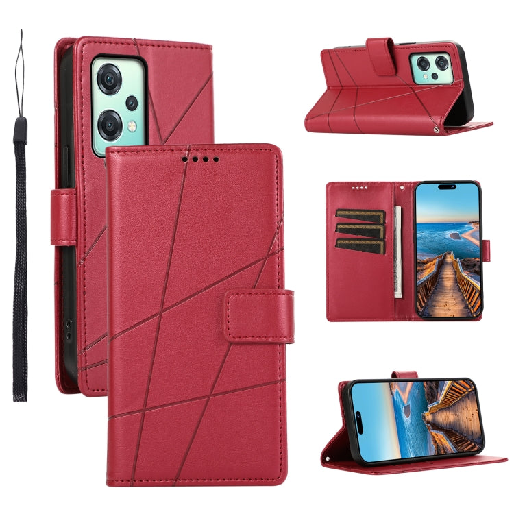 For OnePlus Nord CE 2 Lite 5G PU leather case with embossed texture, showcasing card slots and kickstand feature.