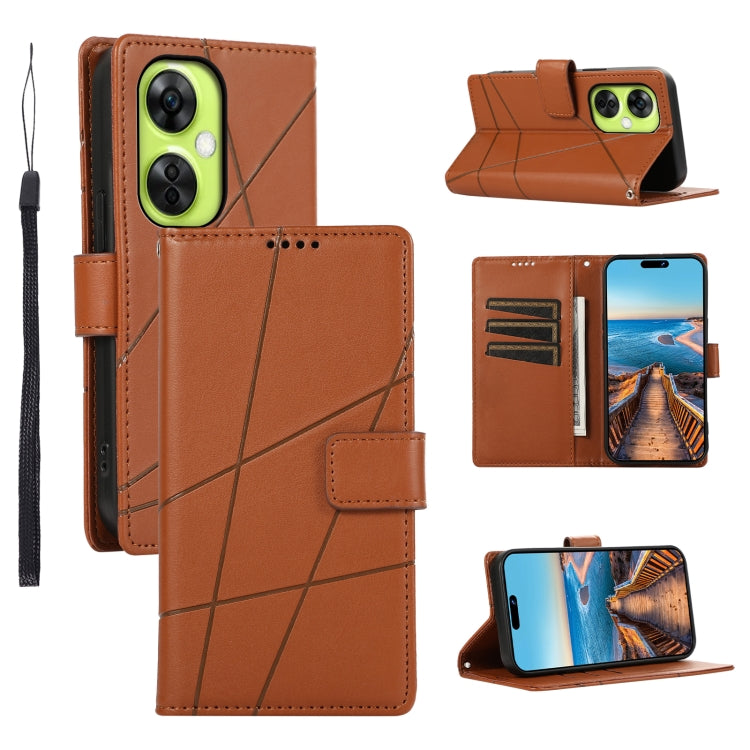 For OnePlus Nord CE 3 Lite PU leather case with embossed texture, featuring card slots and a wrist strap.