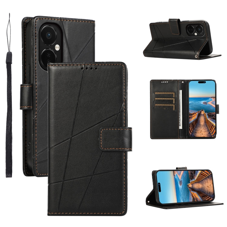 For OnePlus Nord CE 3 PU Genuine Leather Texture Embossed Line Phone Case showcasing its stylish design and functional features.