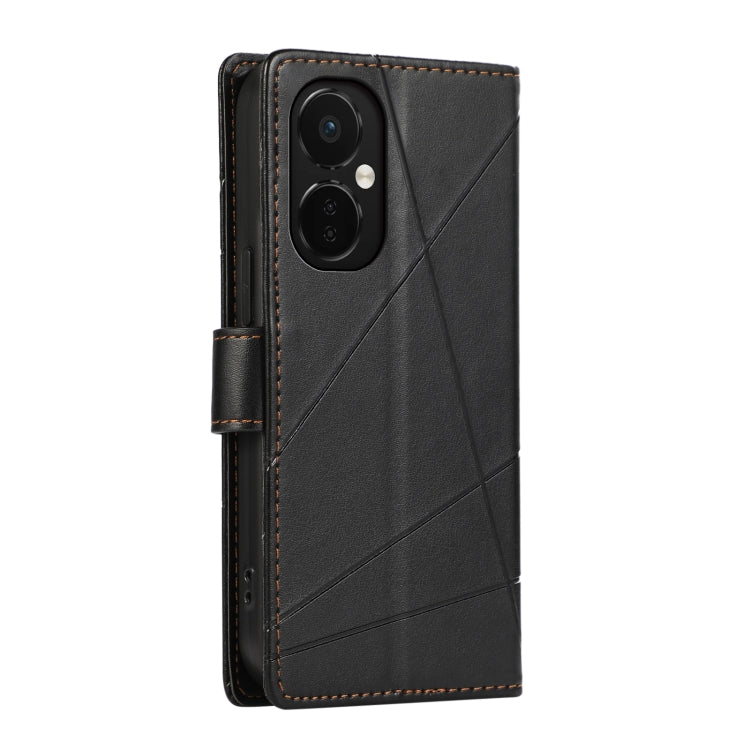 For OnePlus Nord CE 3 PU Genuine Leather Texture Embossed Line Phone Case showcasing its stylish design and functional features.