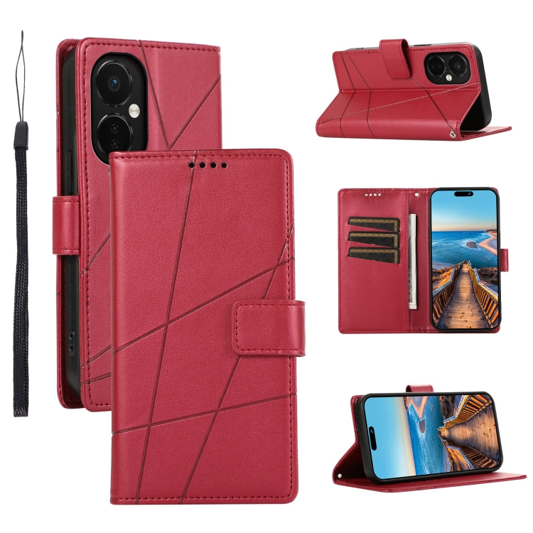 For OnePlus Nord CE 3 PU leather phone case with embossed texture, featuring card slots and a wrist strap.