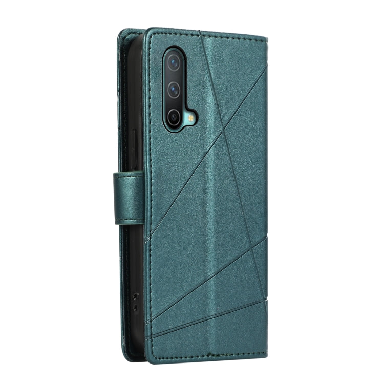 For OnePlus Nord CE 5G PU leather phone case with embossed texture, featuring card slots and a wrist strap.