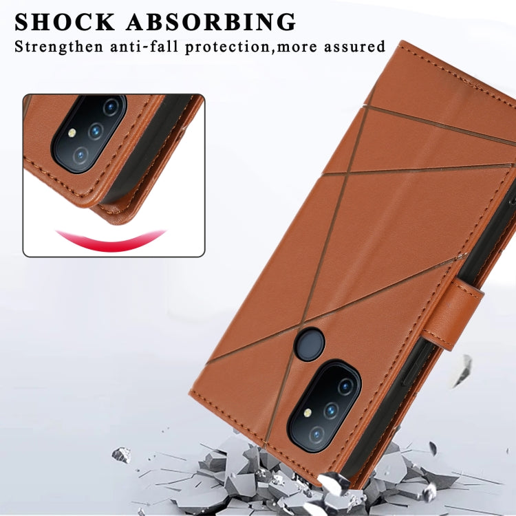 For OnePlus Nord N100 PU leather phone case with embossed texture, featuring card slots and kickstand functionality.