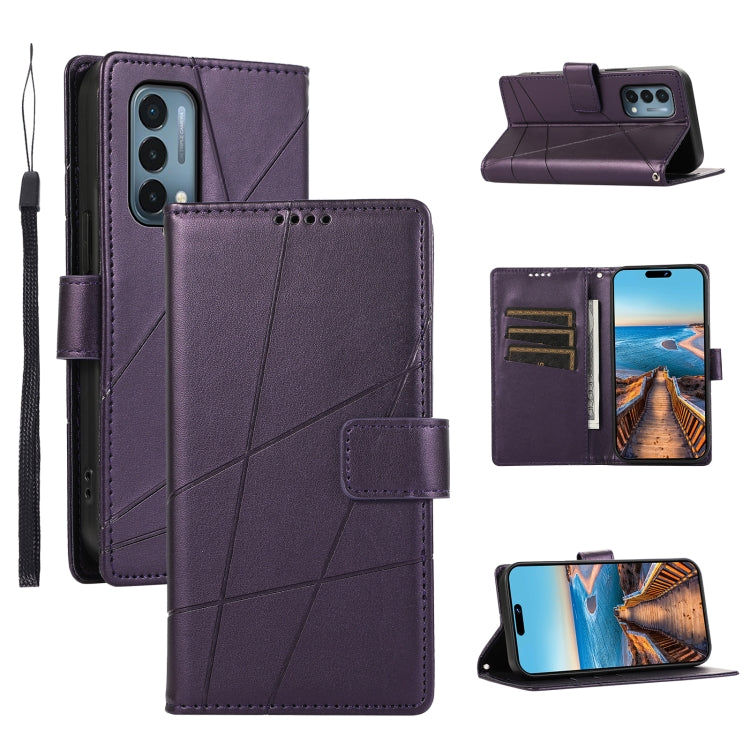 For OnePlus Nord N200 5G PU leather case with embossed texture, featuring card slots and a wrist strap.