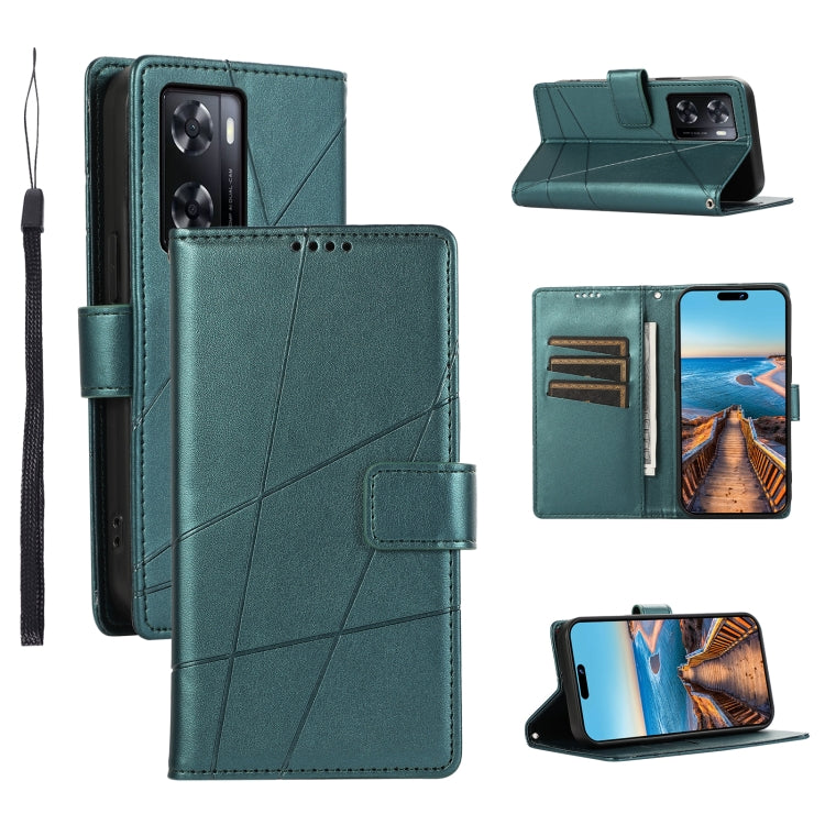 For OnePlus Nord N20 SE PU leather phone case with embossed texture, wallet slots, and wrist strap.
