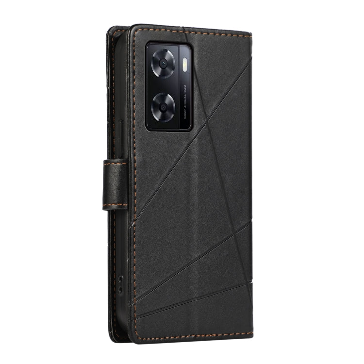 For OnePlus Nord N20 SE PU leather phone case with embossed texture, featuring card slots and a wrist strap.