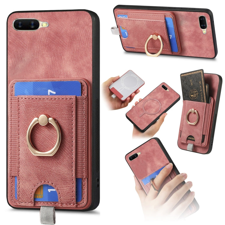 Retro Splitable Magnetic Card Bag Leather Phone Case for OPPO A7/A12, showcasing its stylish design and magnetic card holder.