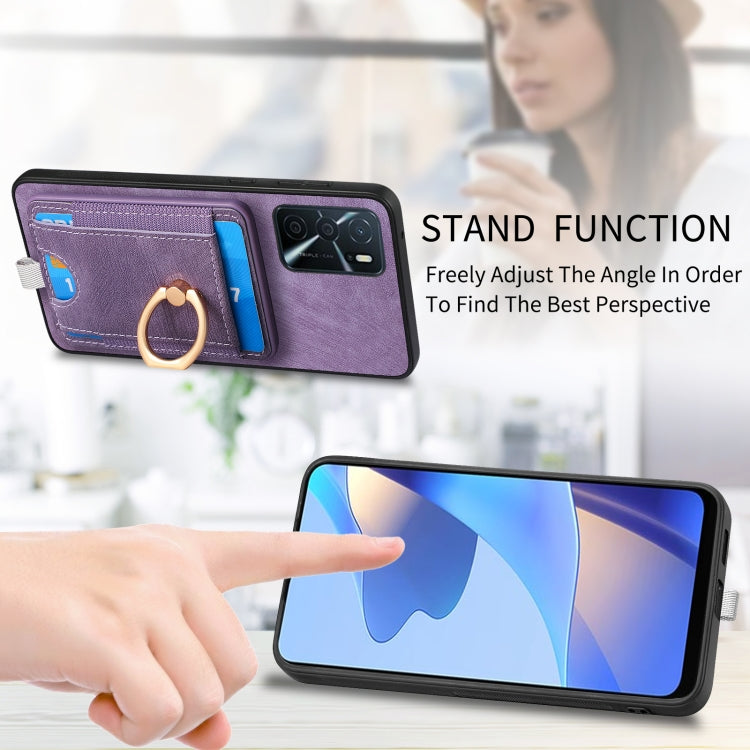 For OPPO A16 Retro Splitable Magnetic Card Bag Leather Phone Case showcasing its sleek design and magnetic card holder feature.