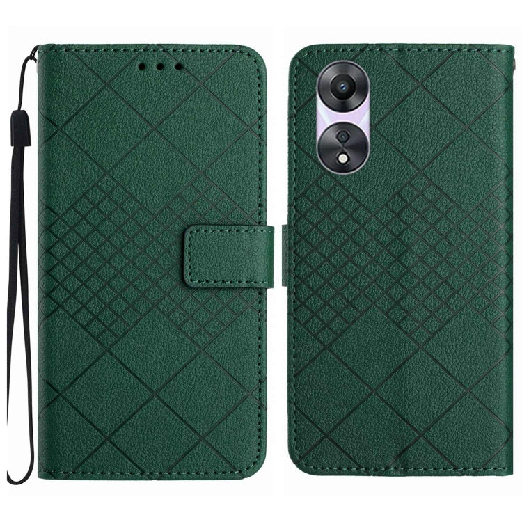 Rhombic grid texture leather phone case for OPPO A38 and A18, showcasing its stylish design and card slots.