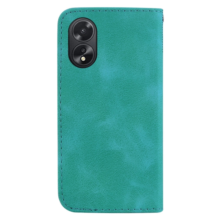 Green embossed leather phone case for OPPO A38 and A18, showcasing its stylish design and durable materials.