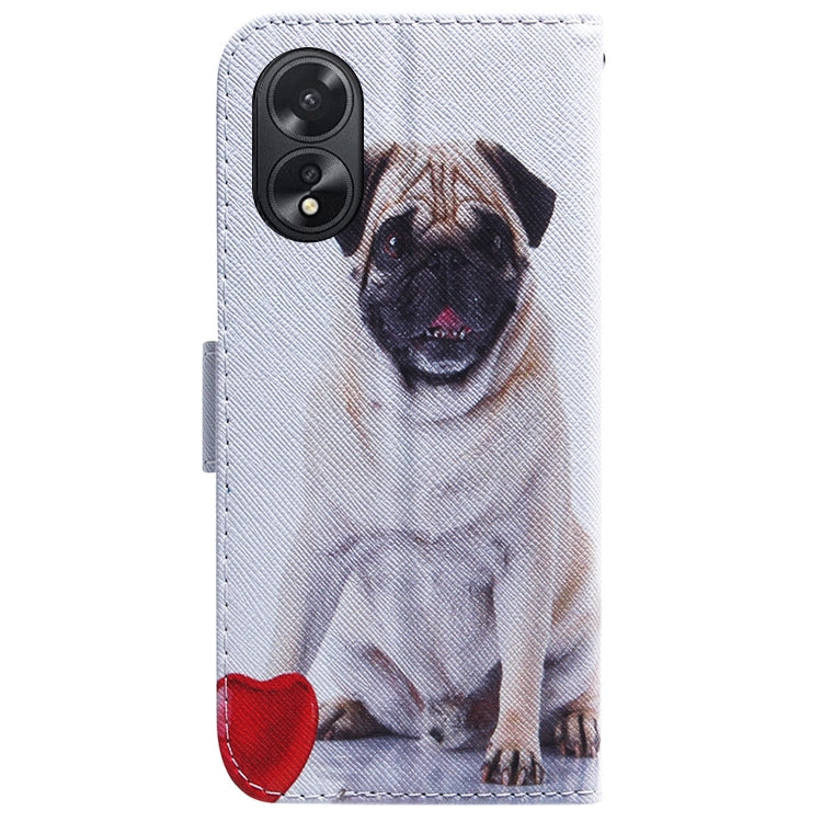 Stylish Pug-themed flip leather phone case for OPPO A38 and A18, showcasing premium PU leather and practical features.