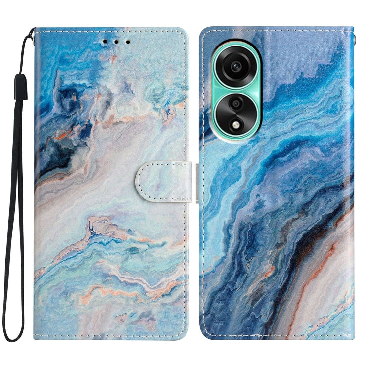 Blue Marble Leather Phone Case for OPPO A38, showcasing its stylish design and functional features.