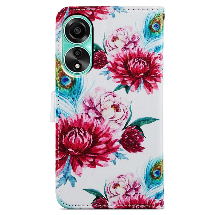 For OPPO A38 4G Painted Pattern Horizontal Flip Leather Phone Case with card slots and wrist strap.