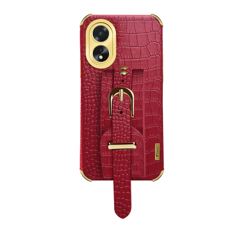 For OPPO A38 Electroplated Wrist Strap made of crocodile leather, showcasing its stylish design and functionality.