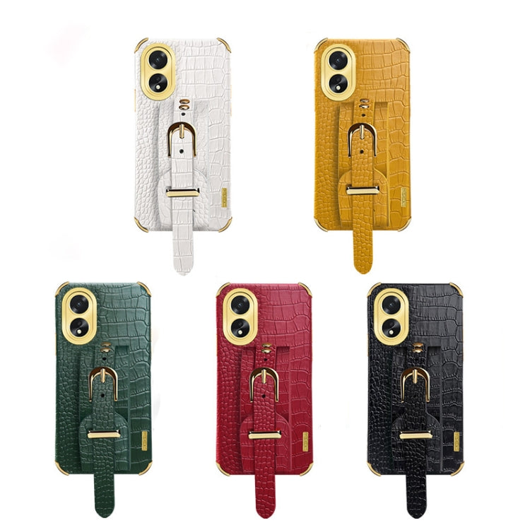 For OPPO A38 Electroplated Wrist Strap made of crocodile leather, showcasing its stylish design and functionality.
