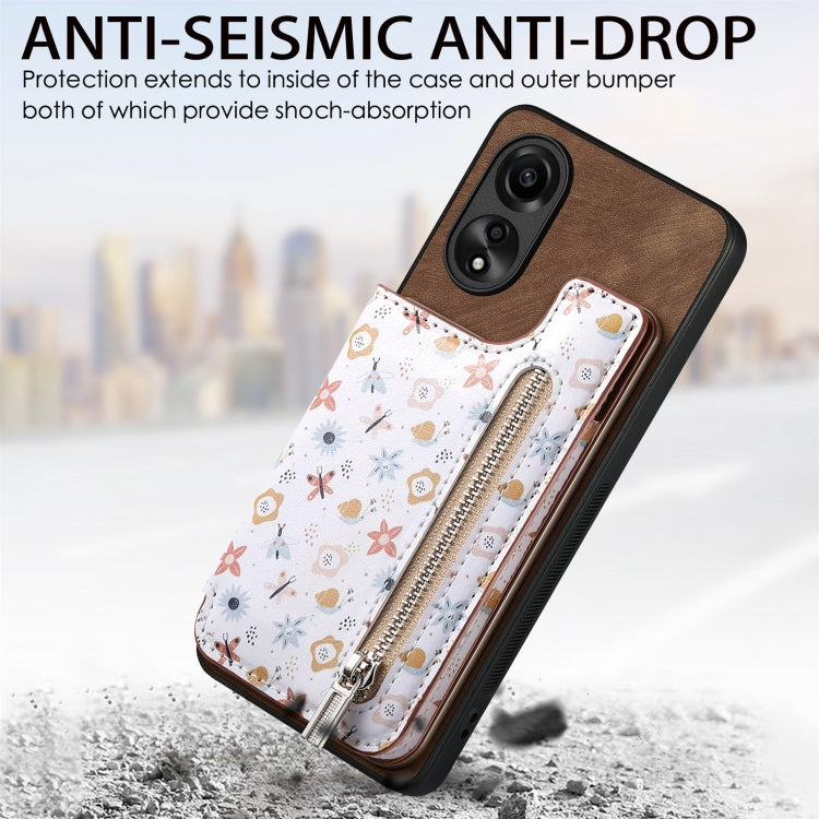 Brown retro wallet case for OPPO A57 4G, featuring card slots and a kickstand.