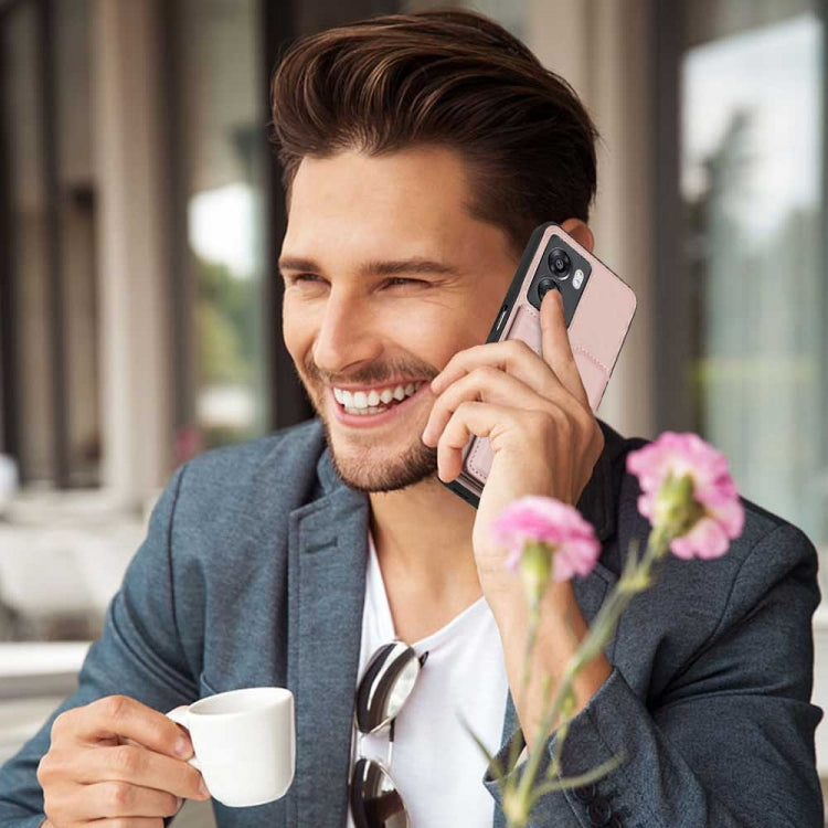 Skin feel phone case for OPPO A57 5G and A77 5G, featuring card slots and a stand design, made from PU, TPU, and PC materials.