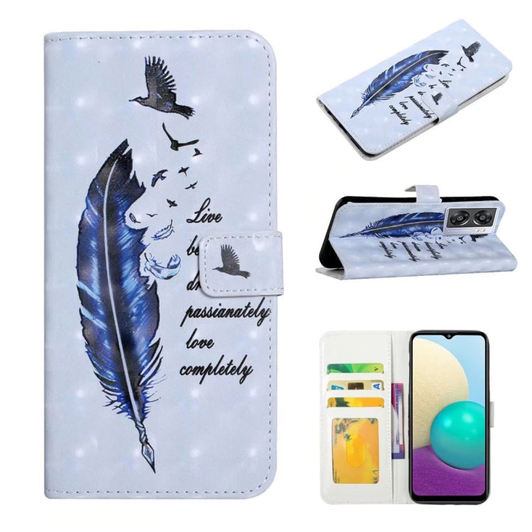 For OPPO A57 leather phone case featuring a blue feather design, showcasing its embossed texture and stylish appearance.